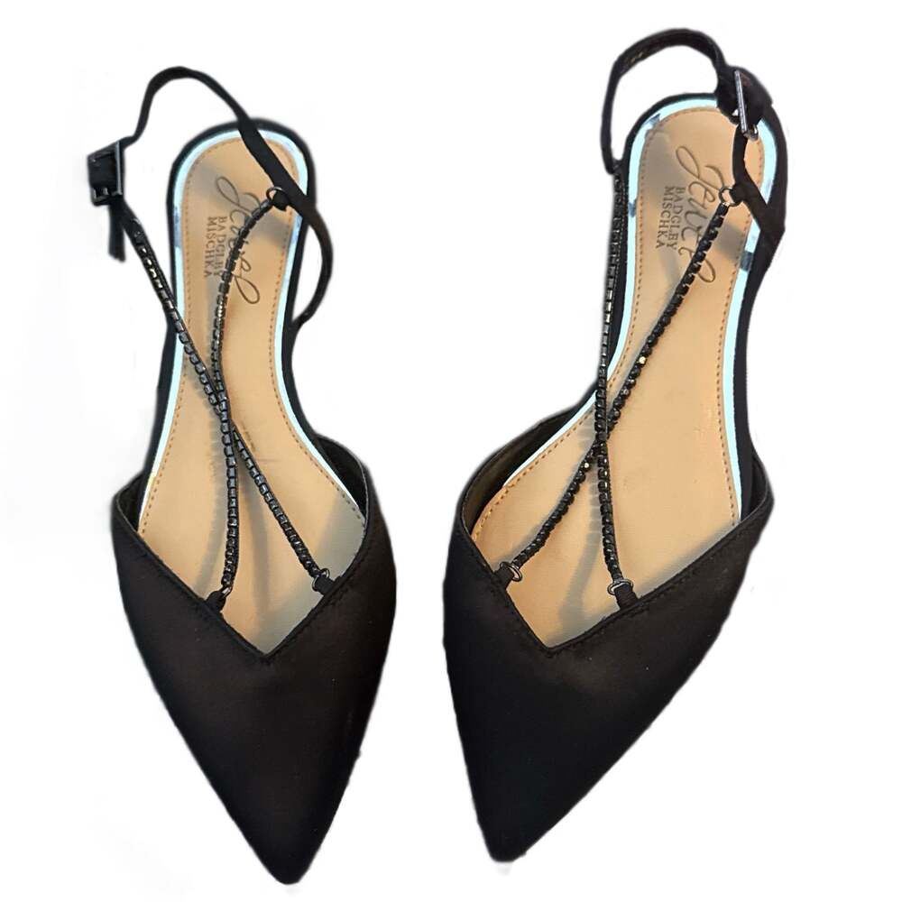 Jewel Badgley Mischka Alanna Ballet Flats Black Rhinestone Straps Women's 5